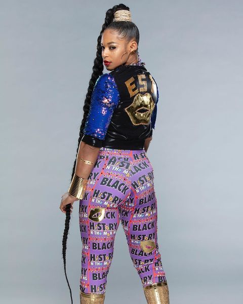 Bianca Belair poses for a photoshoot.